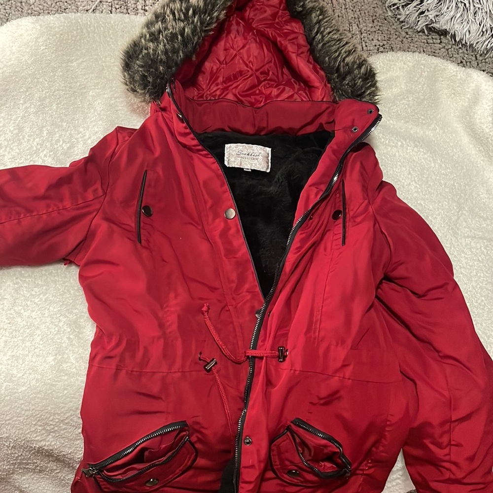 Long Winter coat with velvet interior & fur hood